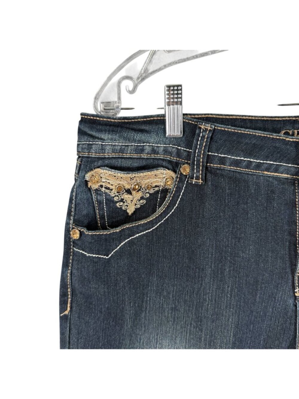 Grace In LA Jeans Womens 14 36 x 33 Blue Gold Embellished Stone Wash NWT Embroid - Picture 4 of 16